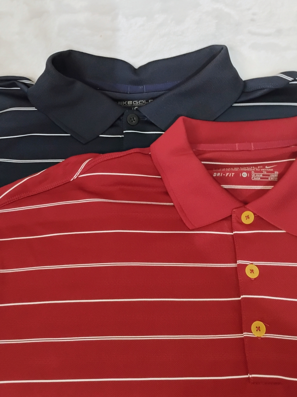 Bundle Lot 2 Nike Golf Mens XL Dri-Fit Striped Polo Shirt Navy Maroon White S
